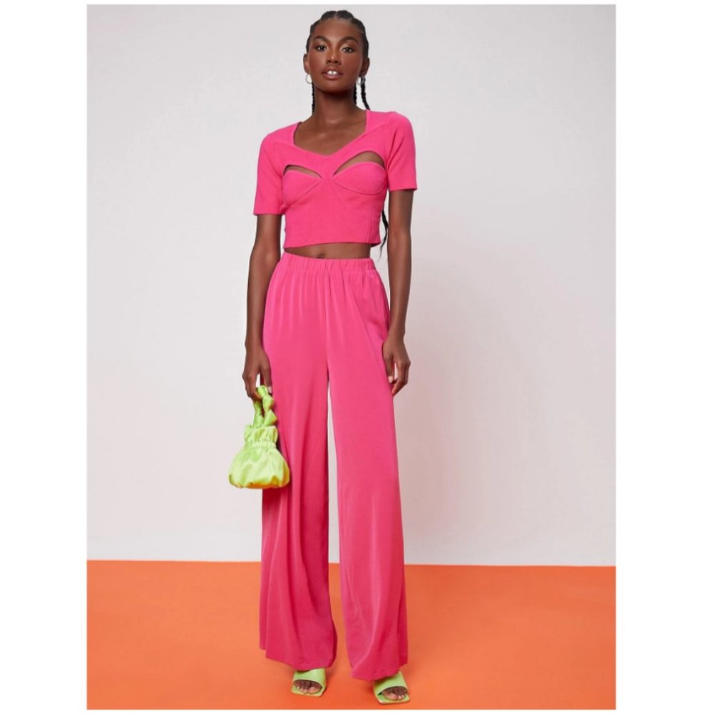 Hot Pink Elastic Waist Wide Leg Pants